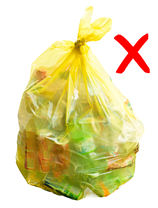 recycling still in a plastic bag with no thanks red cross on image