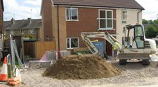 A photograph of a building being built