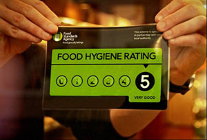 Food hygiene rating sticker with a very good score of 5