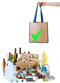 reusable bag and loose recycling with green tick on image