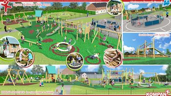 Byron Avenue Play Area proposal with swings and climbing equipment.