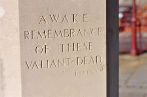 Radlett War Memorial with the words Awake remembrance of these valiant dead engraved on it.