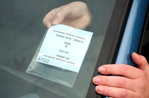 A photograph of a residents parking permit