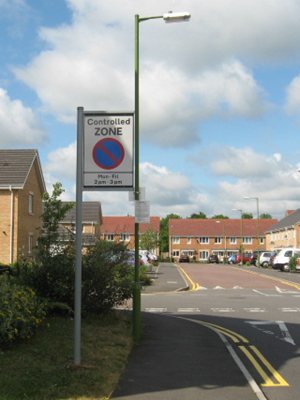 Parking enforcement sign in a controlled parking zone