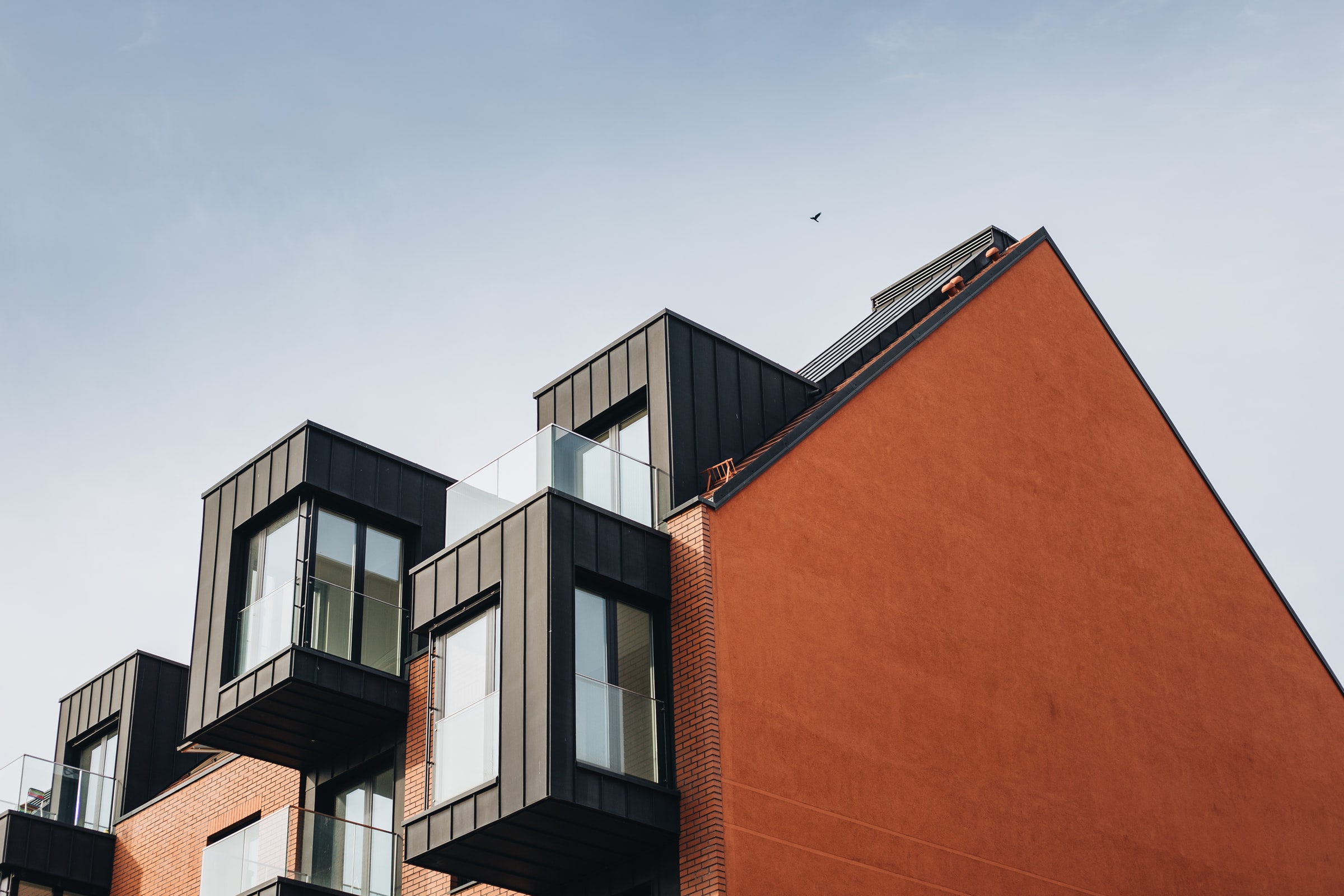 Roof view of a complex of flats with balconies