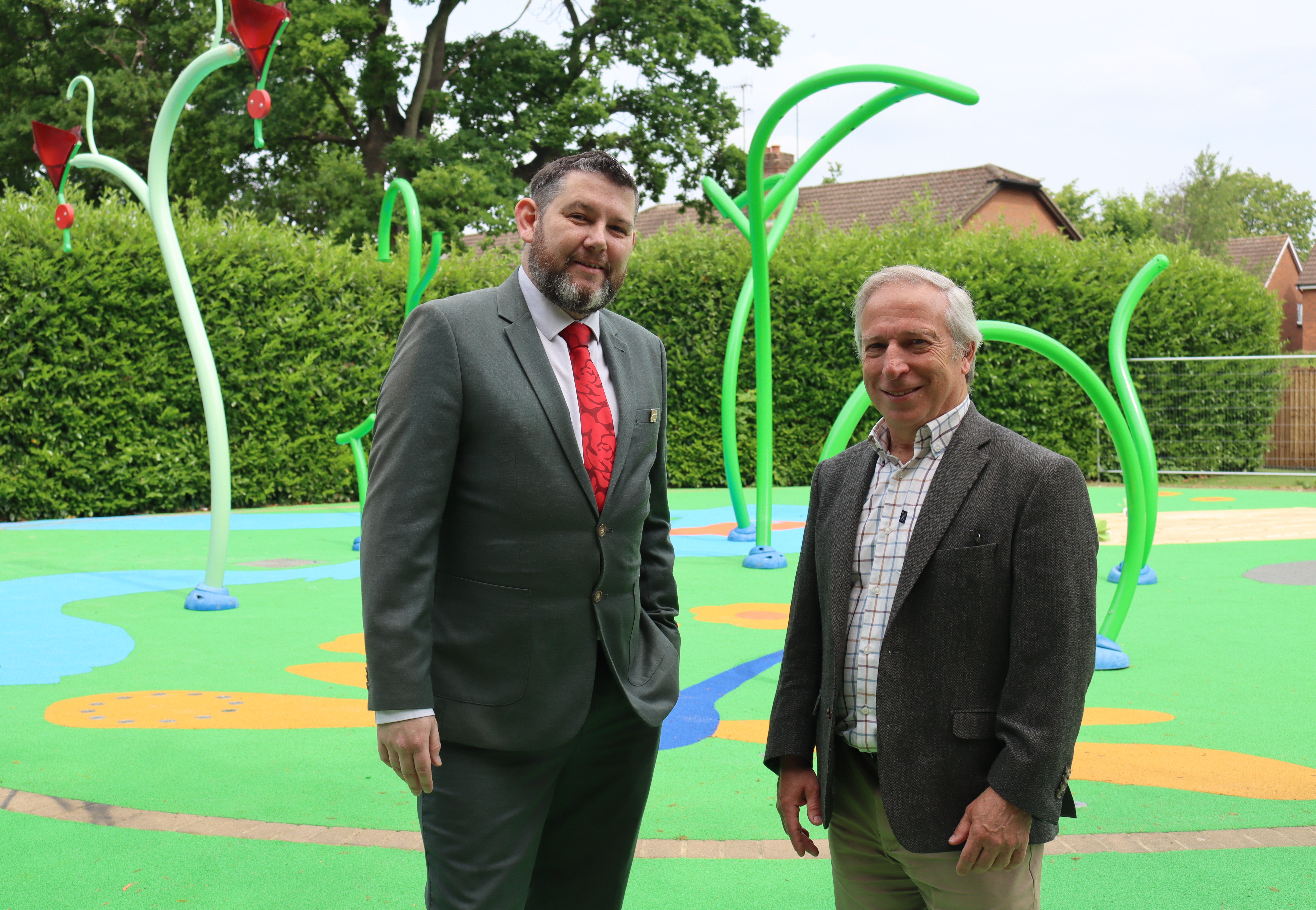 Cllr Chris Myers and Cllr Chris Shenton at King George Recreation Ground splash park