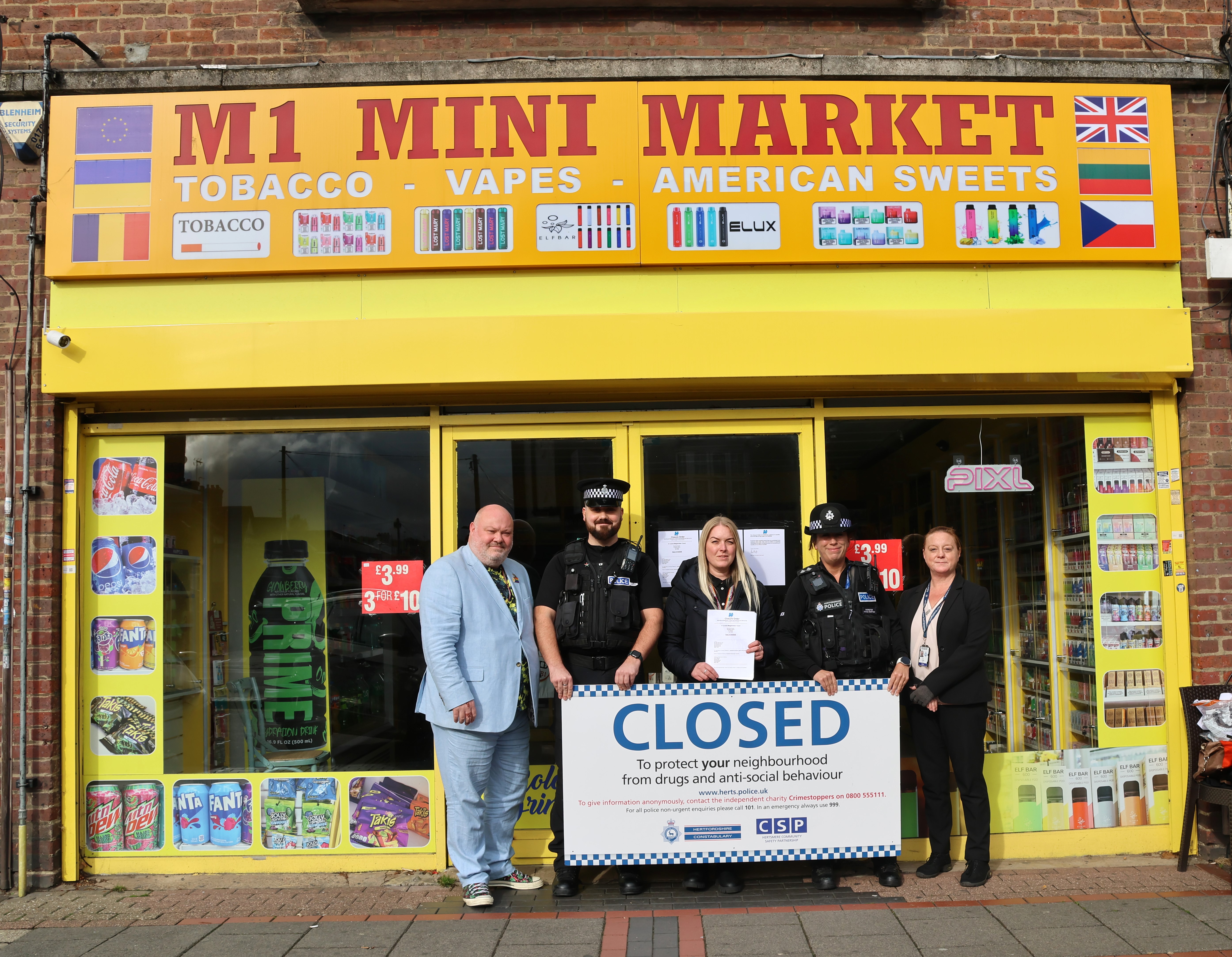 Councillor Christian Gray, Portfolio Holder for Communities and Neighbourhoods; Andrew Amabilino, Acting Sergeant at Herts Constabulary; Loran Kingston HBC Community Safety Manager Rachael Robertson, Neighbourhood Inspector at Herts Constabulary; Claire M