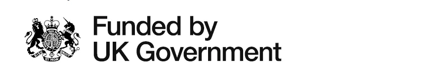 UK government logo, text says Funded by UK Government