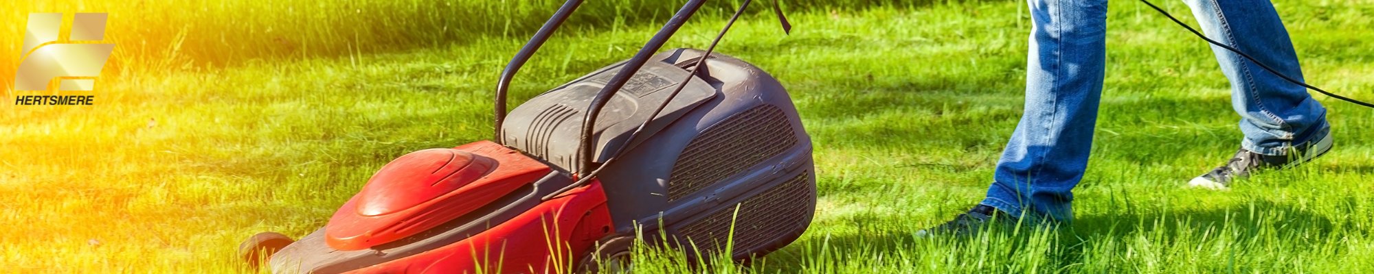 person pushing lawnmower, cutting grass