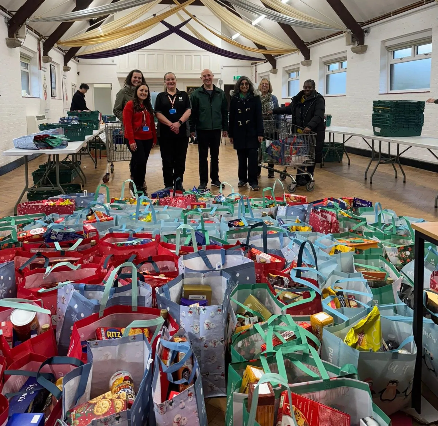 Staff and foodbank hampers
