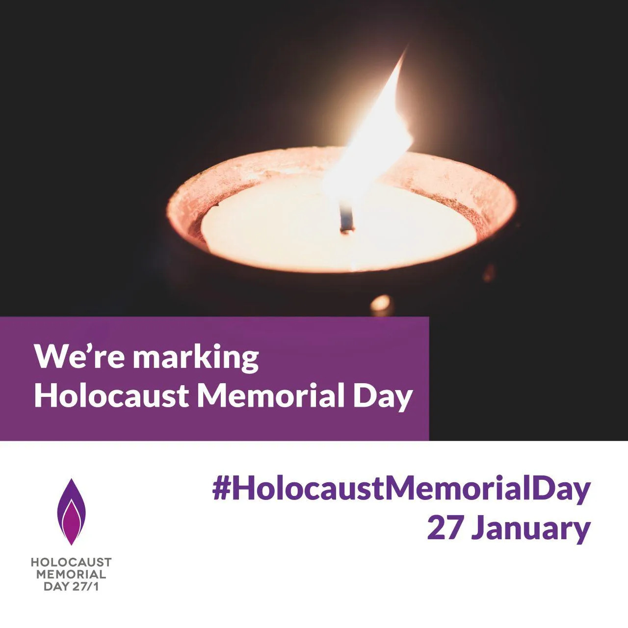 A photo of a candle and a note saying we are marking Holocaust Memorial Day