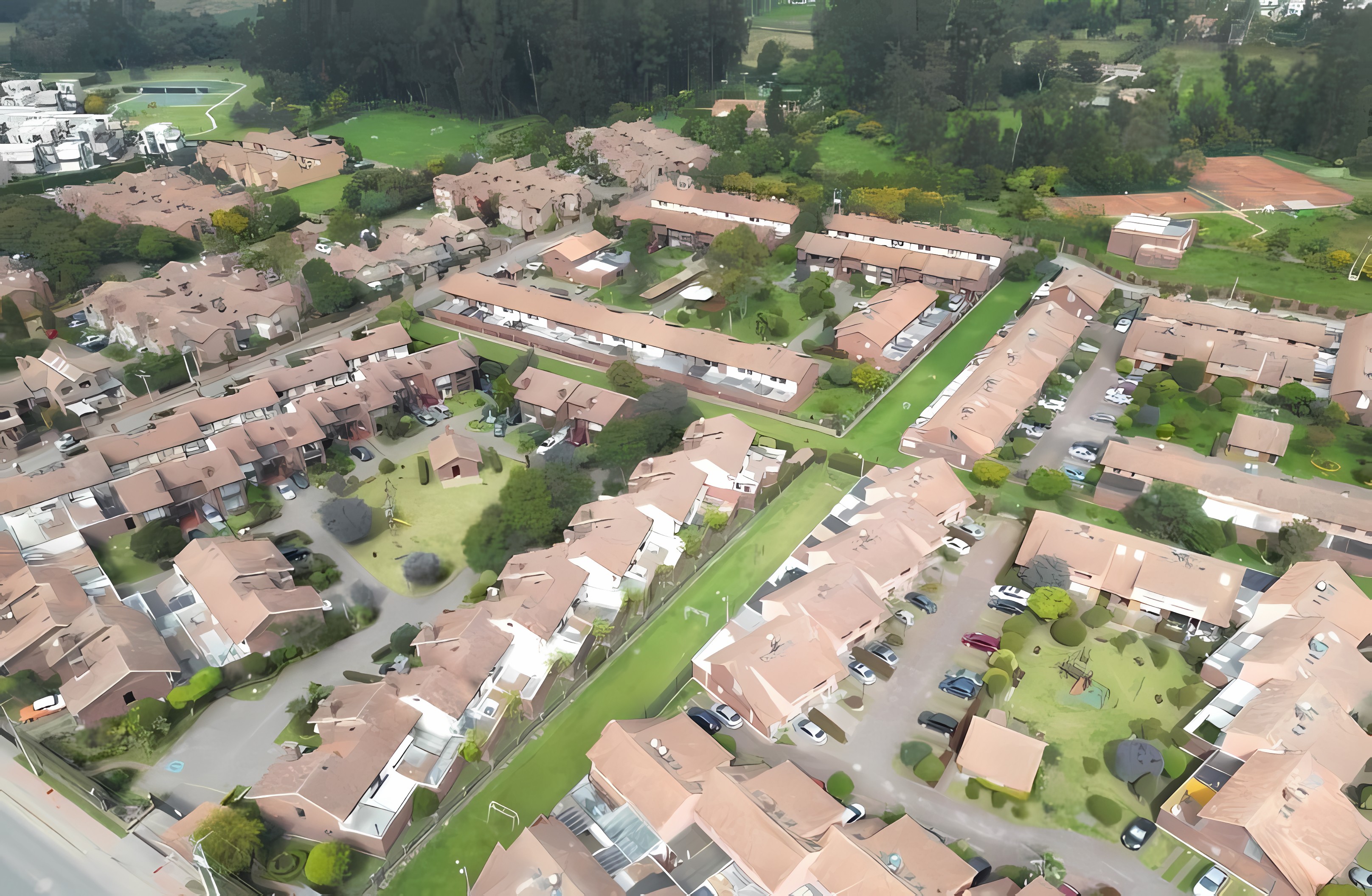 Aerial view of rooftops