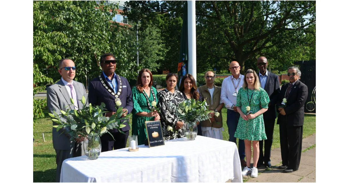 Group gathered for memorial ceremony.