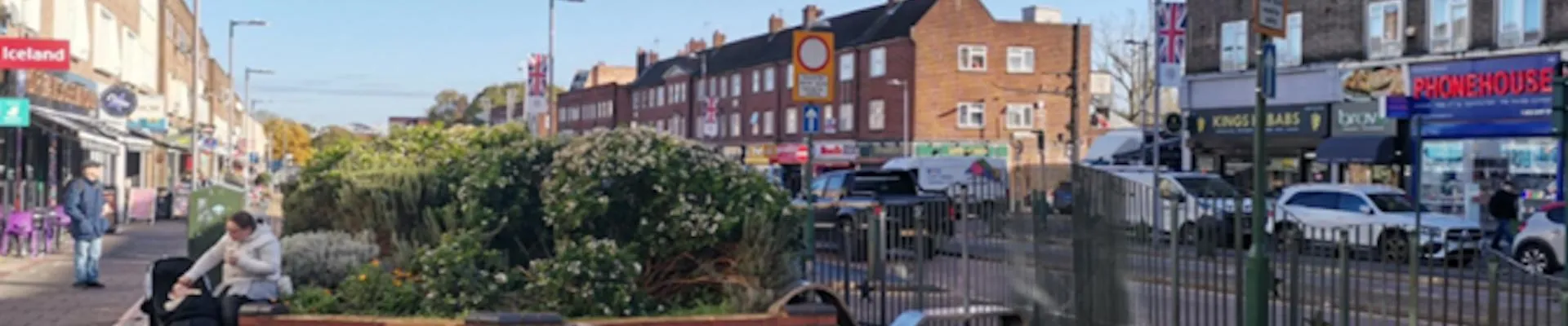 street scene and bench