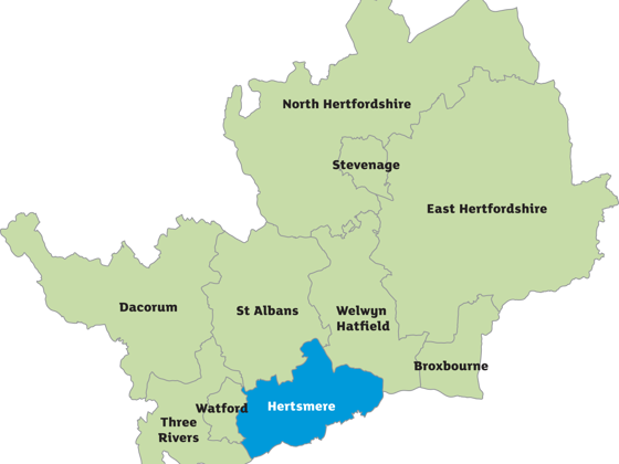 A map of all Hertfordshire councils