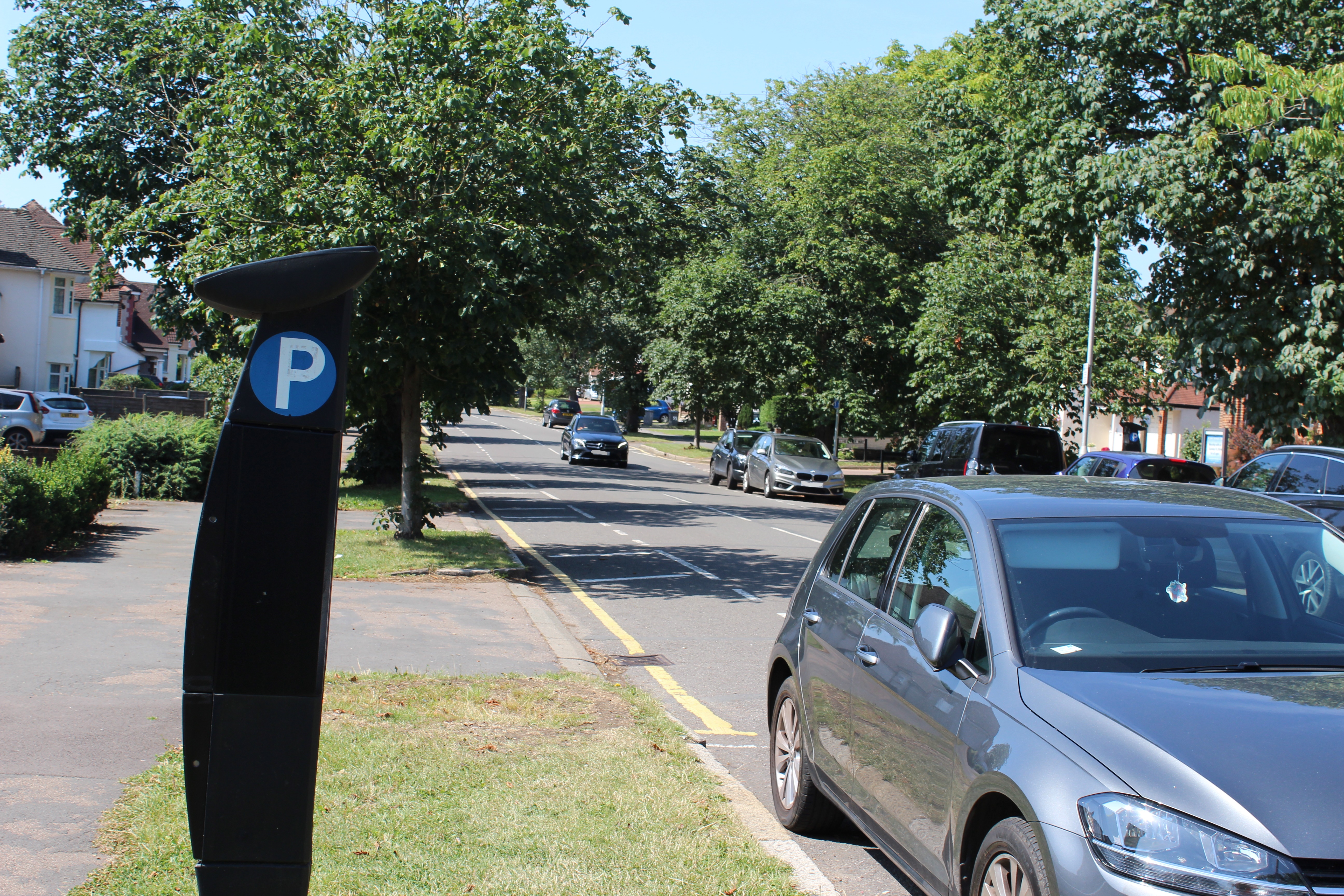 Cars and a payment machine for on street parking