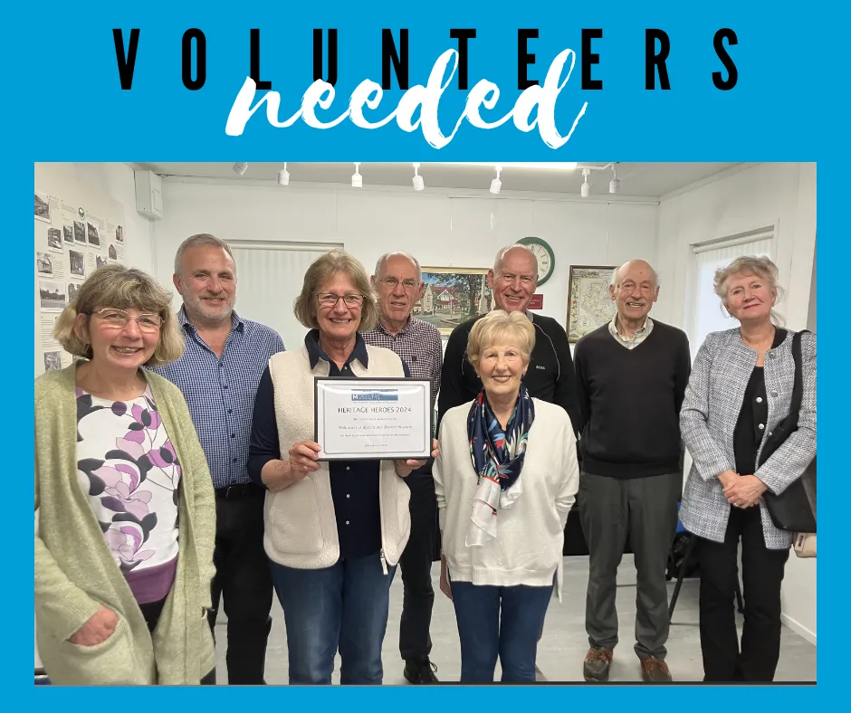 Volunteers Needed - A group of smiling Radlett Museum volunteers face the camera