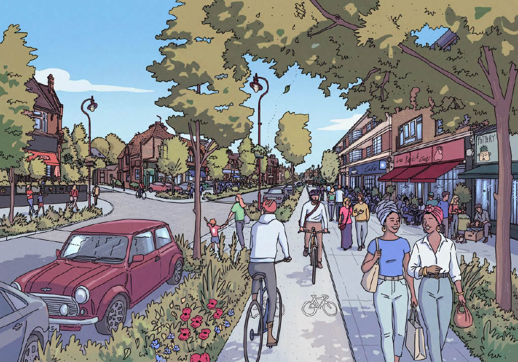 A drawing of Radlett high street