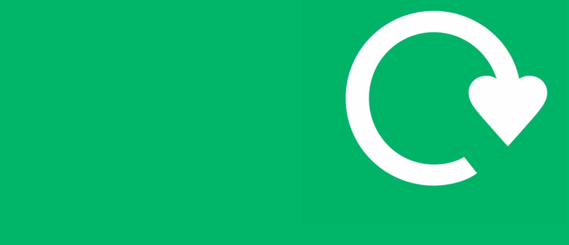 Recycling arrow with a heart on a solid green background