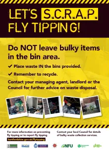 Poster advising residents not to flytip in the shared bin store areas